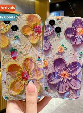 Simple ins oil painting flowers 适用 iPhone 15 blue light rh