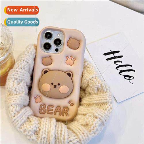 ins cute soft cute retractable bear head stand 适用 Apple 14