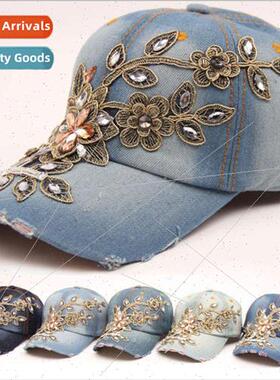 Hat female diamond encrusted filigree flower cowboy baseball