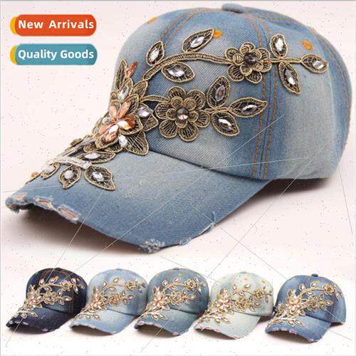Hat female diamond encrusted filigree flower cowboy baseball