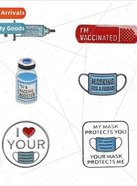 Vaccinated Syringe Nurses Day Pin Mouthpiece Picture Pill Bo