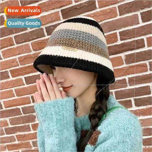 Handmade color clashing striped fisherman hat female autumn