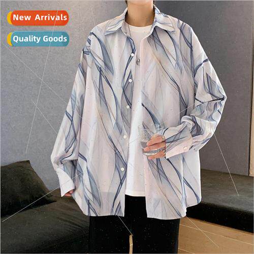 Autumn personality long-sleeved shirt mens Hong Kong  ins lo