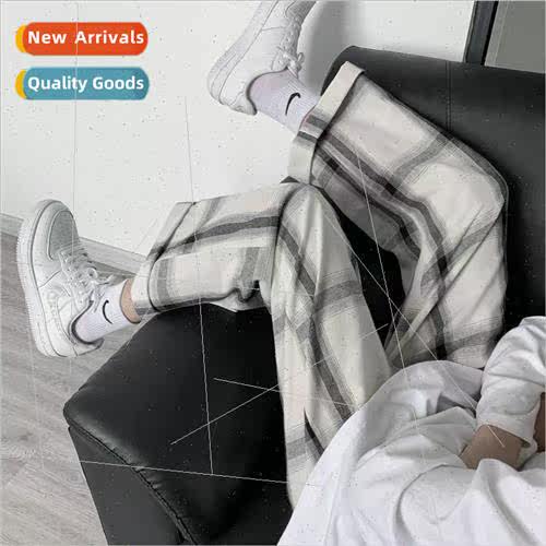 Hong Kong  ins plaid nine-minute pants men Korean spring nd