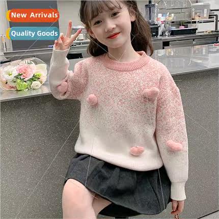 Girls sweater pullover 2023 fall and winter new childrens pa