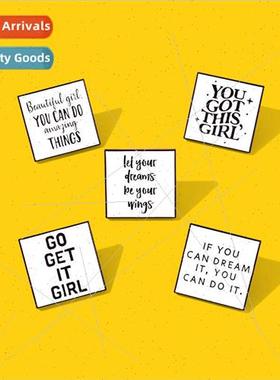 English Sentence Brooch Geometric Square Dialog Text Title B