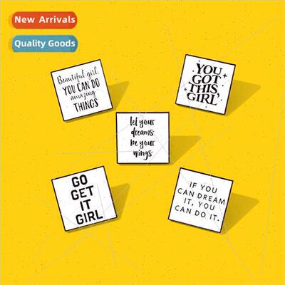 English Sentence Brooch Geometric Square Dialog Text Title B