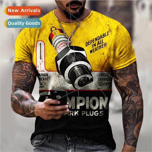 Summer 3d printing mens short-sleeved t-shirt letter series