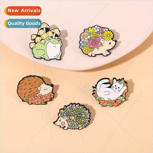 Cartoon animal hedgehog brooch metal badge frog mushroom flo