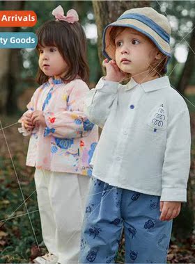 2024 spring new childrens full print pants suit casual shirt