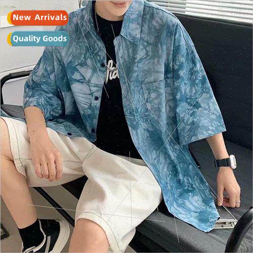 Tie-dye short-sleeved shirt men Hong Kong  ins casual flower