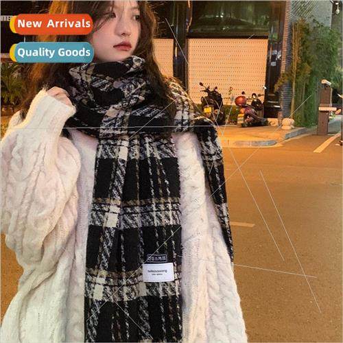 Retro plaid scarf girls winter ins hundred thickened warm lo