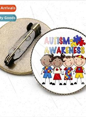New Accessories Autism Red Ribbon Puzzle Time Gemstone Brooc