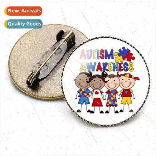New Accessories Autism Red Ribbon Puzzle Time Gemstone Brooc