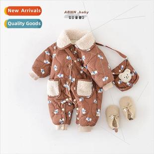 Baby winter jumpsuit newborn cute full print polar bear craw