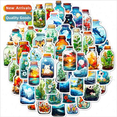 50 stickers quiet bottle animal landscape new water cup note
