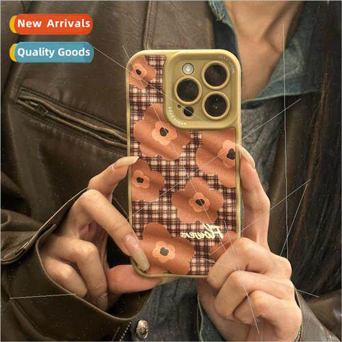 INS  simple plaid flowers iPhone12 niche female 15ProMax pho