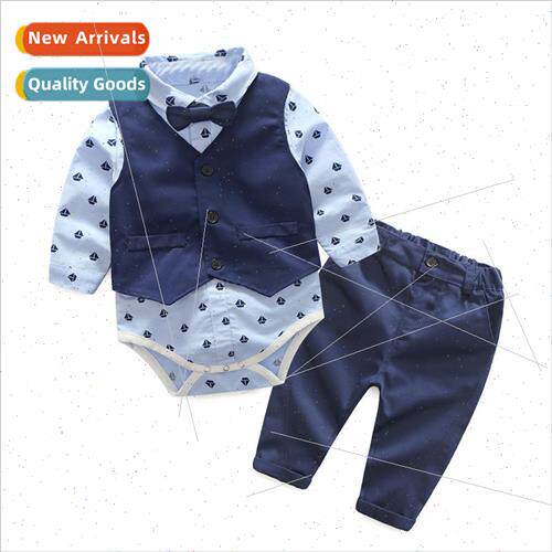 New spring new boys pack fart pajamas crawling suit vest pan