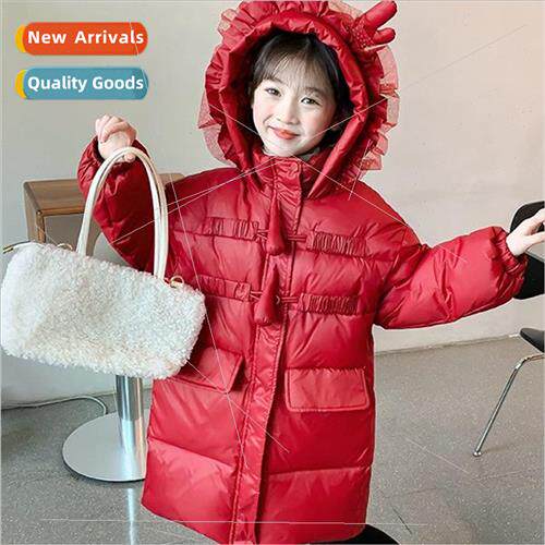 Girls red cotton clothes winter 2023 new middle and large ch