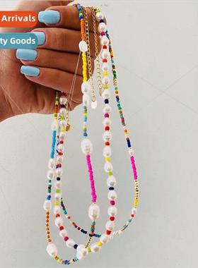 Bohemian Style Necklace Clashing Color Beads Pearl Handmade