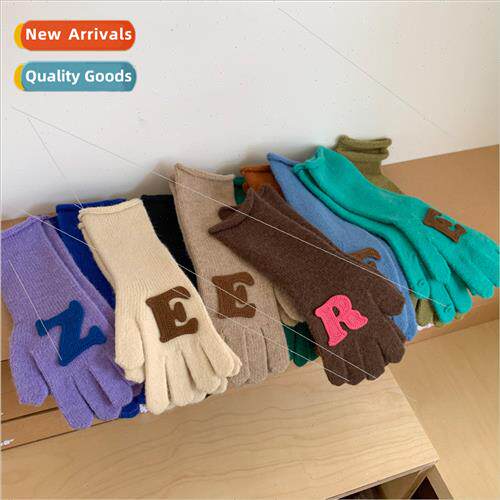 Solid color cute middle-length gloves fall and winter warm K
