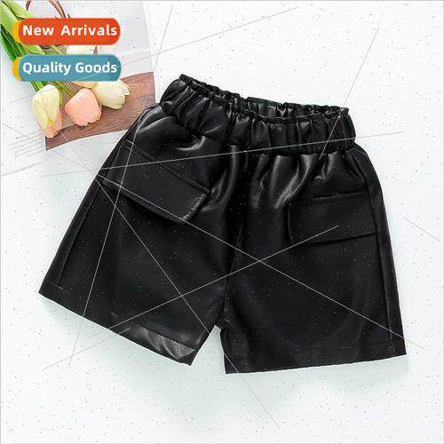 Leather shorts girls 2023 new high-waisted thin with wide-le