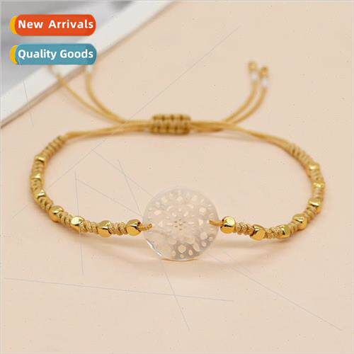Shell Gold Beads Hollowed Out Carved Flower Beaded Bracelet
