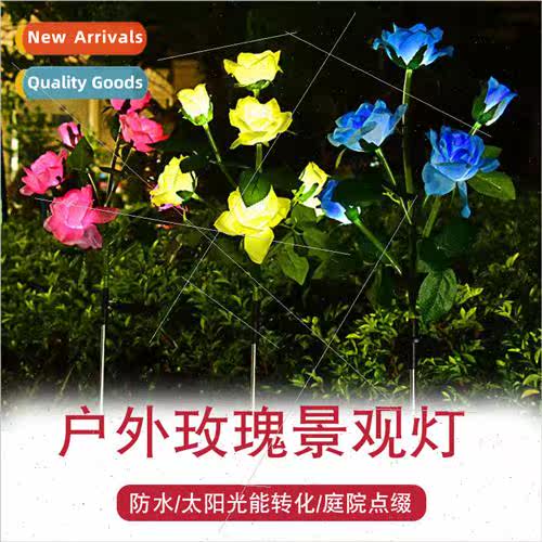 Solar Flower ght mulation Rose Flower Three Head Solar Charg