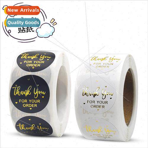 Pink Black Hot Stamping Thank You Stickers Seal Stickers Rol