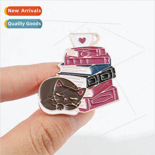 Cat books and coffee cartoon elements metal brooch alloy bad