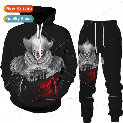 2023 Fashion Hoodie Set Horror Clown 3D Digital Printing Swe