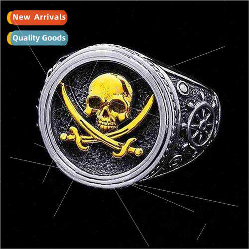 new skull punk punk  ring fashion biker pirate mens two-colo