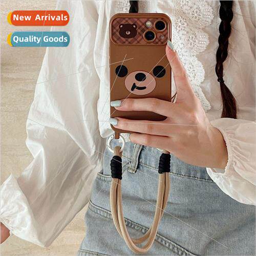 ins cartoon cute plaid bear 适用 15ProMax diagonal iPhone12