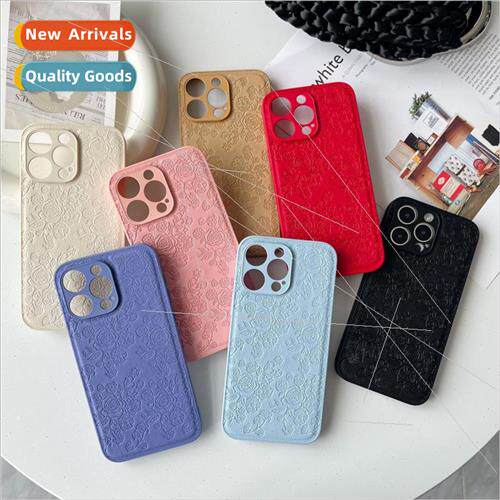 High-grade embossed solid color flower 适用 iPhone15ProMax c