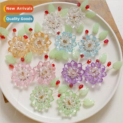 Ancient  temperament illusion crystal green leaves lotus diy