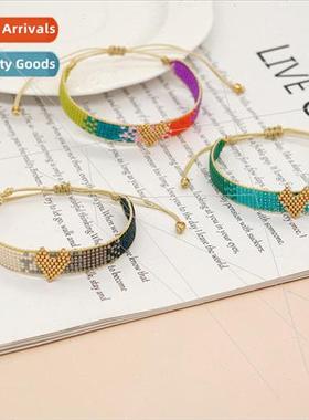 6 rows of 5 colors gradient gold peach heart rice beads brai