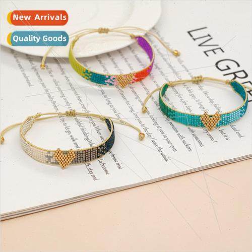 6 rows of 5 colors gradient gold peach heart rice beads brai