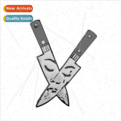 Creative Double Dagger Brooch Crying Girl Metal Enamel Badge