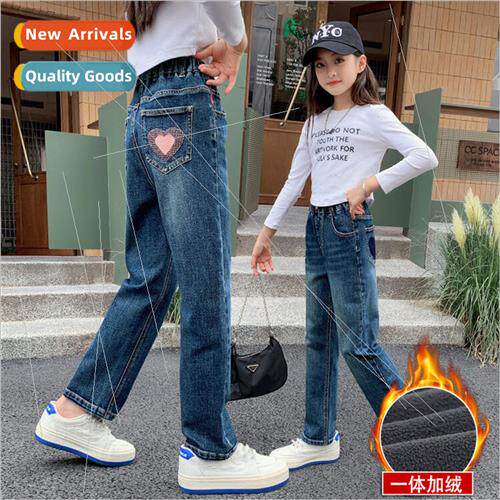 Girls jeans padded middle and large childrens fall and winte