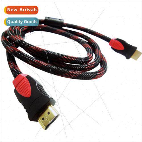 Dual magnetic ring HDMI to HDMI cable red and black mesh gol