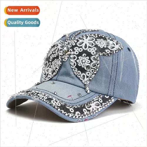 Washed summer versatile womens new baseball cap with diamond