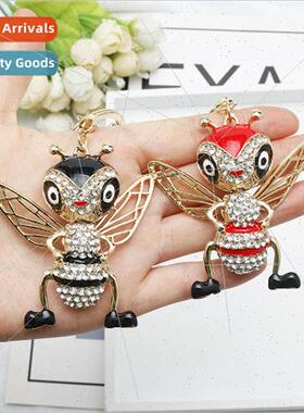 New small bee keychain diamonds small animal metal drip oil