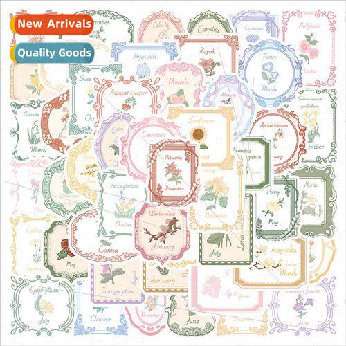 50 vintage plant flower frame retro elegant stickers luggage