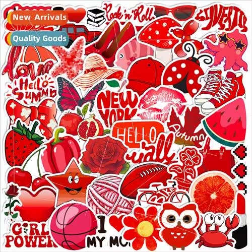 50 new red mixed stickers VSCO red small fresh stickers cute