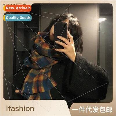 Retro plaid imitation cashmere scarf shawl dual-use female w