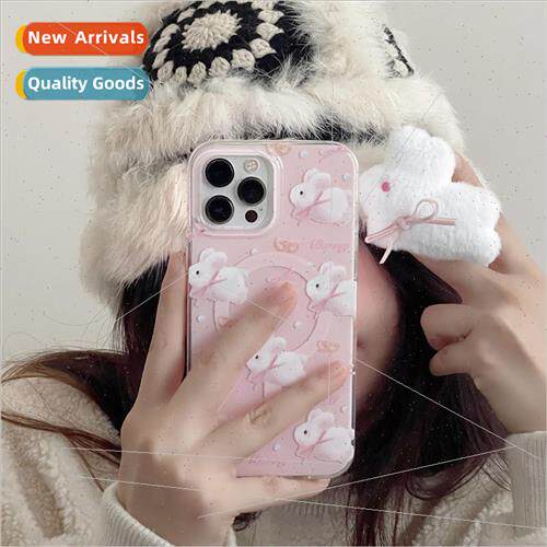 Teenage girl ins pink bow plush bunny 适用 15ProMax magnetic
