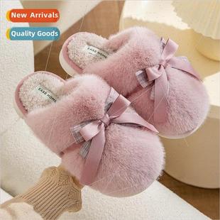 bottom cot home bow slippers fur thick slip warm indoor New