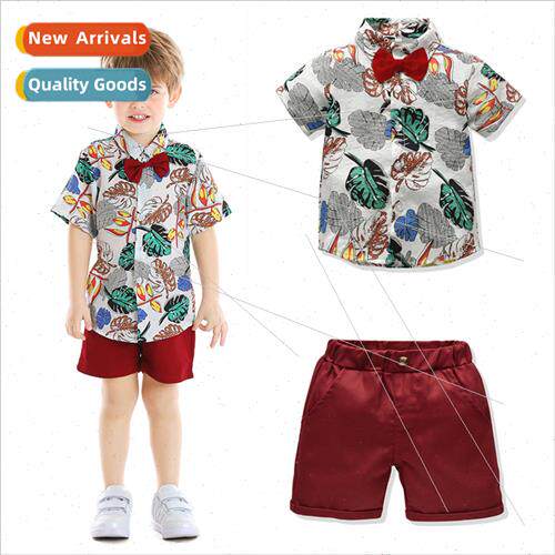 Boys summer short-sleeved flower shirt shorts casual suit Mi