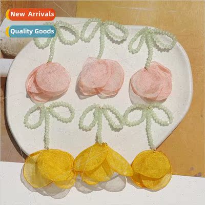 Energetic girl mesh tulip flowers diy handmade weaving beade