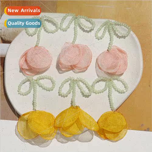 Energetic girl mesh tulip flowers diy handmade weaving beade
